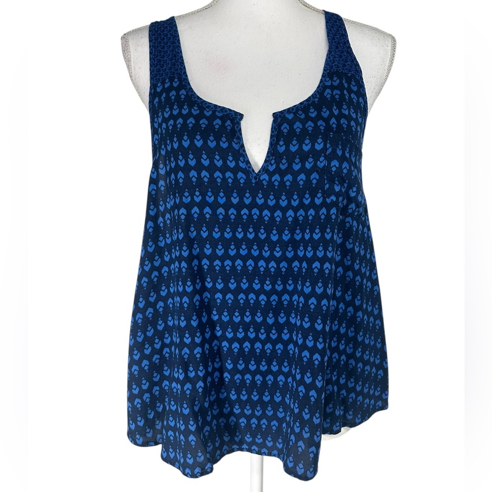 SO / Blue & Black Pattern Tank Top / Large Festival Casual Summer Bohemian Fairy